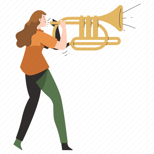 Music, trumpet, announcement, marketing, newsletter, notification, woman illustration - Download on Iconfinder