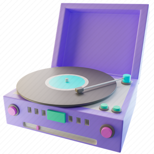 Record player, record, music, audio, sound, listen, vintage 3D illustration - Download on Iconfinder