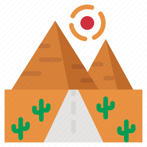 Desert, sun, cactus, road, pyramid icon - Download on Iconfinder
