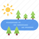 lake, tree, sun, nature, landscape