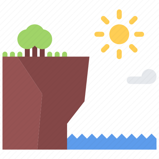 Cliff, water, bush, sun, nature, landscape icon - Download on Iconfinder