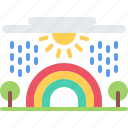 rainbow, tree, sun, cloud, rain, nature, landscape