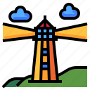 lighthouse, light, sea, building, tower