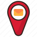 mail, location, map, pin, communication, interaction, gps