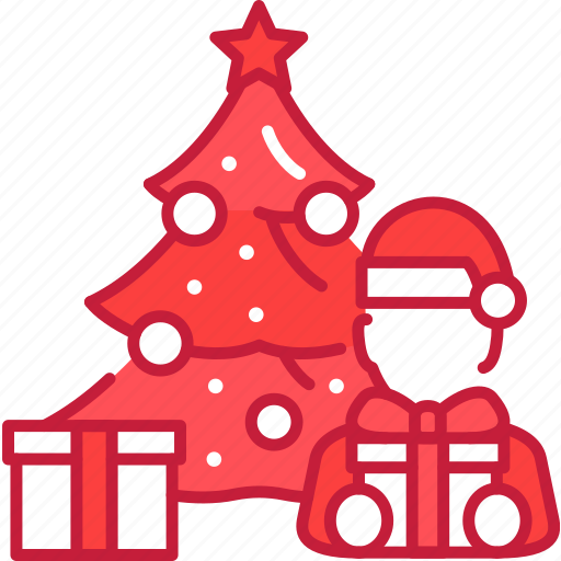 Christmas, decorated, tree, gifts, child icon - Download on Iconfinder