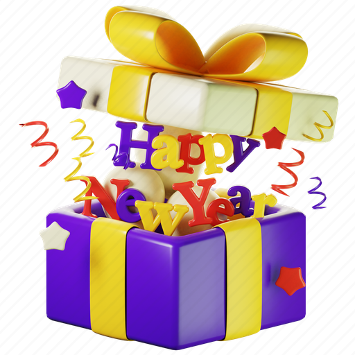 New year, celebration, party, gift box 3D illustration - Download on Iconfinder