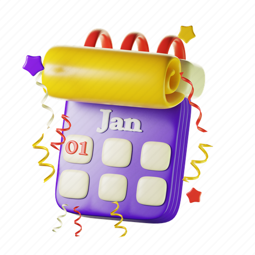 Calendar, date, new year, january 3D illustration - Download on Iconfinder