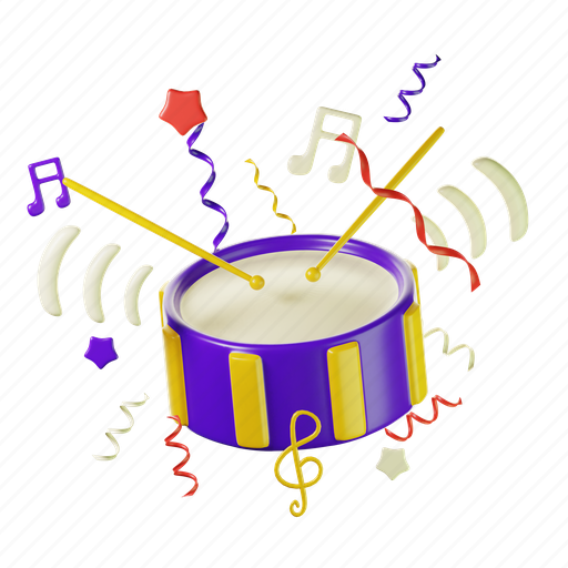 Drum, sound, new year, celebration 3D illustration - Download on Iconfinder