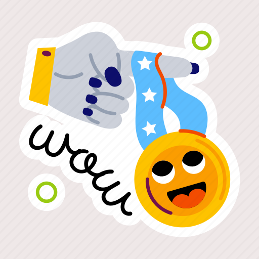Winner medal, wow smiley, gold medal, winner prize, wow word icon - Download on Iconfinder