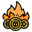 burn, digital, money, cryptocurrency, flame, coin, currency 