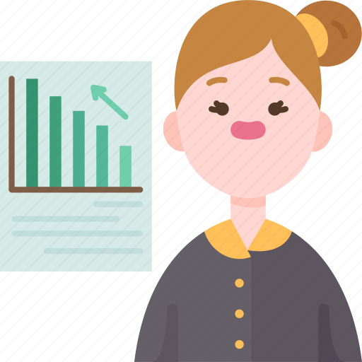 Statistician, analyst, marketing, businesswoman, presentation icon - Download on Iconfinder
