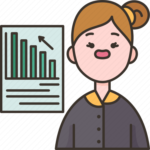 Statistician, analyst, marketing, businesswoman, presentation icon - Download on Iconfinder