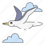 bird, seagull, fly, gull, feather, cloud, sea, wings, vacation 