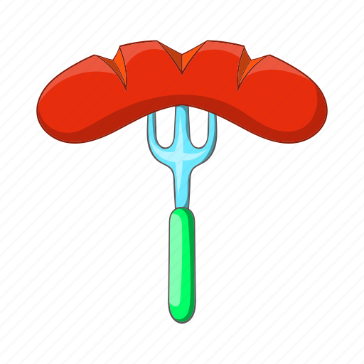 Cartoon, food, fork, illustration, meat, sausage, sign icon - Download on Iconfinder