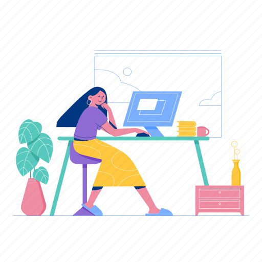 Desk, work, working, computer illustration - Download on Iconfinder