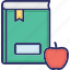 apple with book, healthy reading, knowledge, learning, scholastic 