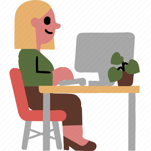 Woman, working, computer, table, desk icon - Download on Iconfinder