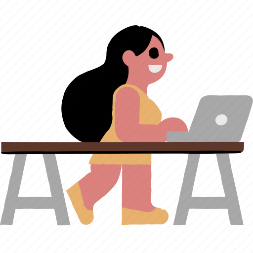 Woman, working, laptop, table icon - Download on Iconfinder