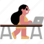 woman, working, laptop, table 