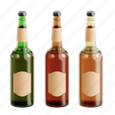bottles, bottle, beverage container, drink packaging, oktoberfest, glassware, 3d icon, 3d illustration, 3d render 