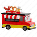 food, truck, food truck, mobile kitchen, street food, oktoberfest, culinary, 3d icon, 3d illustration