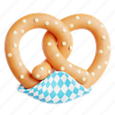 pretzel, baked goods, traditional snack, oktoberfest, doughy treat, 3d icon, 3d illustration, 3d render 