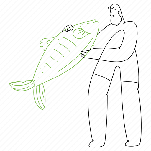 Food, fish, seafood, restaurant, diet, nutrition, man illustration - Download on Iconfinder