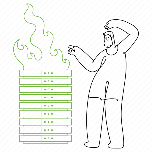 Storage, error, archive, server, meltdown, malfunction, fire illustration - Download on Iconfinder