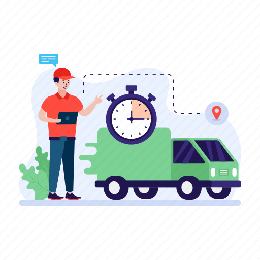 Shipping time, delivery time, delivery truck, truck, reliable delivery illustration - Download on Iconfinder