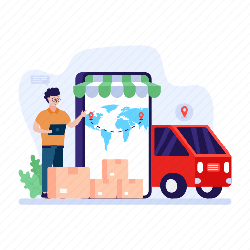 Online cargo, logistics, online logistics, online shipping, online store illustration - Download on Iconfinder