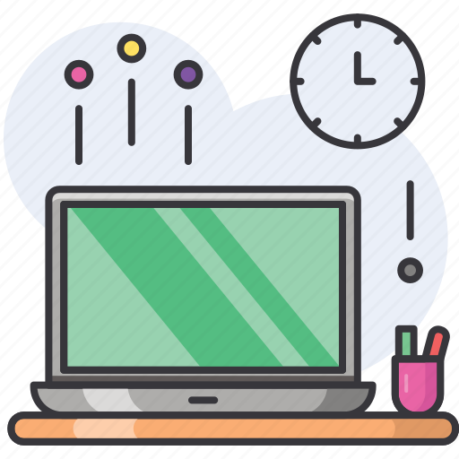 Desk, student, clock, laptop, office, study, education icon - Download on Iconfinder