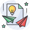 ideas, sharing, delivery, light bulb, paper plane, send, file, file type, paper