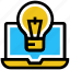 bulb, creative, education, idea, laptop, light, online education 