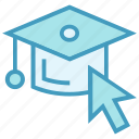 arrow, diploma, education, graduation cap, internet, online education
