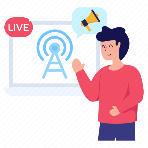 Live transmission, broadcast marketing, live broadcast, online marketing, digital marketing illustration - Download on Iconfinder