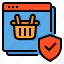 basket, browser, shield, shopping, warranty 