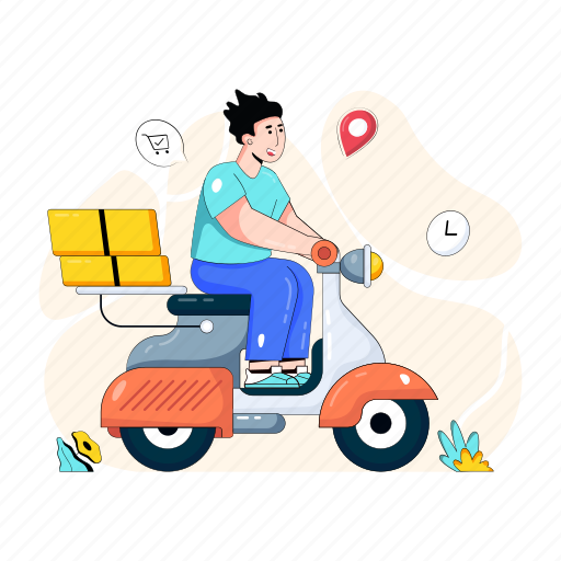 Scooter delivery, shipping service, parcel delivery, bike delivery, delivery boy illustration - Download on Iconfinder