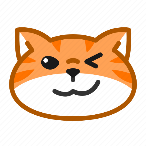 Cute, cat, orange, emoticon, wink icon - Download on Iconfinder