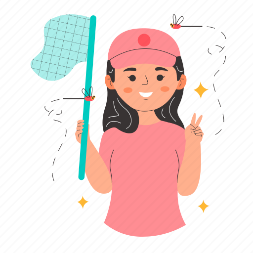Catching insects, catch, insect, garden, netting, play, outdoor activity illustration - Download on Iconfinder