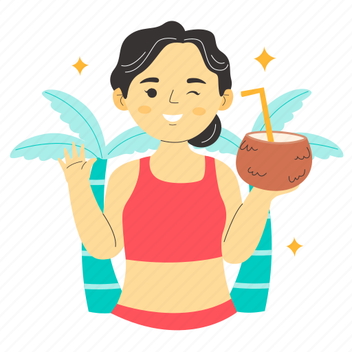 Coconut, summer, beach, drink, vacation, outdoor activity, adventure activity illustration - Download on Iconfinder