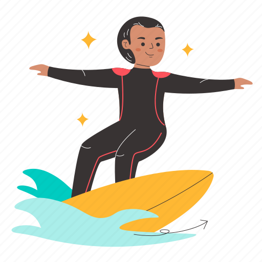 Surfing, surfer, surfboard, sport, summer, beach, outdoor activity illustration - Download on Iconfinder
