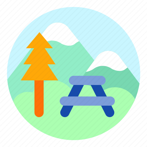 Camping, outdoor, picnic, table, tree icon - Download on Iconfinder