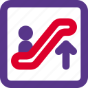 escalator, pictogram, arrow, person