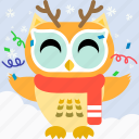 animal, bird, celebration, christmas, fowl, owl, party