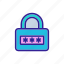 cipher, closed, opened, outline, padlock, security, tool 