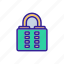 cipher, combination, opened, outline, padlock, security, tool 