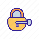 cipher, closed, opened, outline, padlock, security, tool 