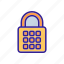 lock, opened, outline, padlock, password, security, tool 