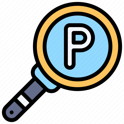 Parking, vehicle, traffic, magnify glass, finding, search icon - Download on Iconfinder