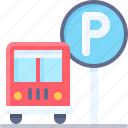 parking, vehicle, traffic, bus stop, sign, waiting, transportation